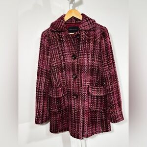 Banana Republic Mohair Plaid Coat - pink tweed size small